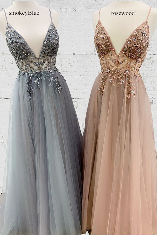 A-Line Beaded Long Rosewood Prom Dress ...